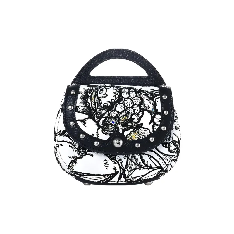 Laurence & Chico Cotton Shoulder Bag, Crossbody Bag, Handbag Small Size Women's Black White-1