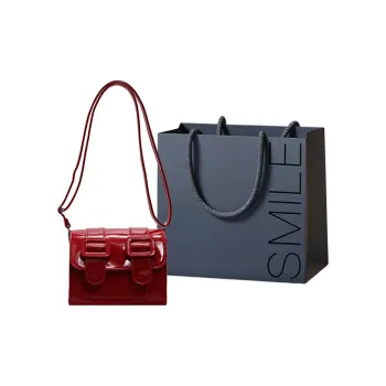 SWIMADE Patent Leather Shoulder Bag Women's Ecru Black/Red/Silver