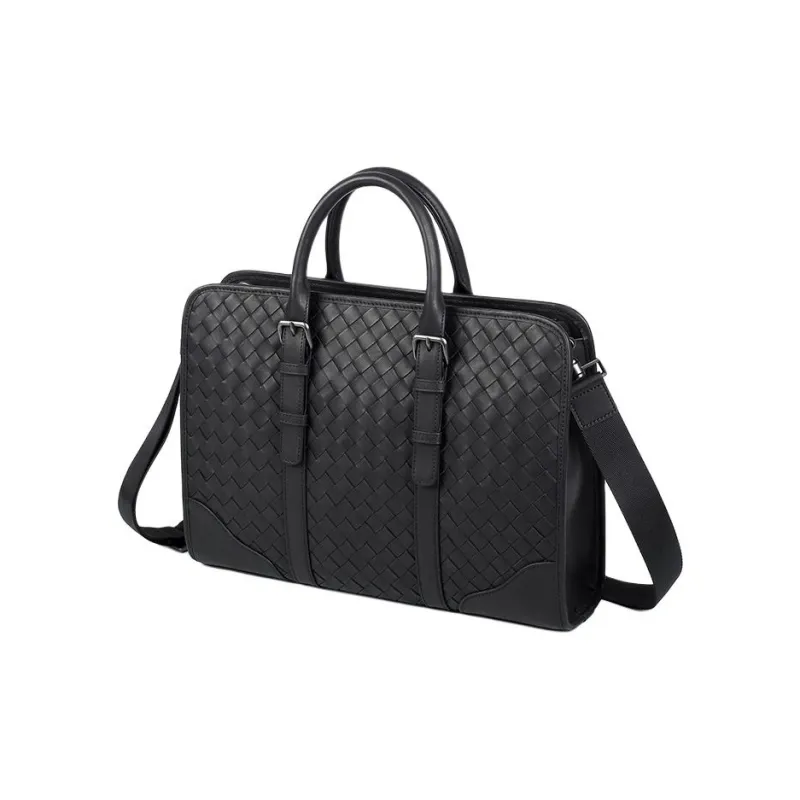 VIHUS Top Grain Cow Leather Handbag Briefcase Men's Black-1