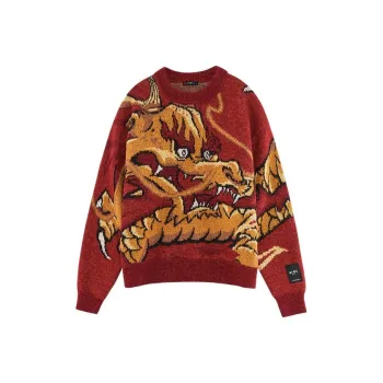 OCCUPY Oriental Dragon Rising Sweaters Unisex Burgundy