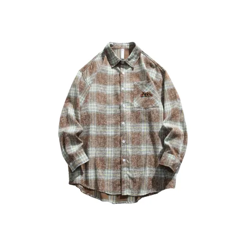 CLOR Shirt Unisex Brown Green Plaid