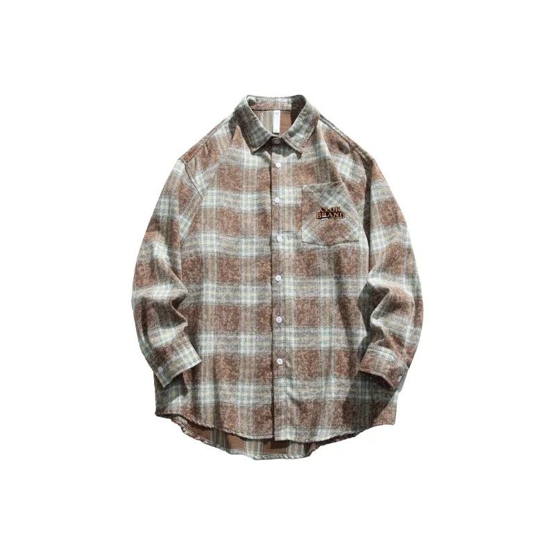 CLOR Shirt Unisex Brown Green Plaid-0