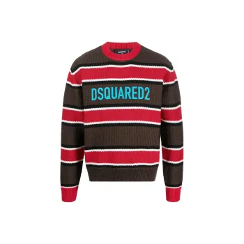 DSQUARED 2 Logo Print Crewneck Striped Jumper