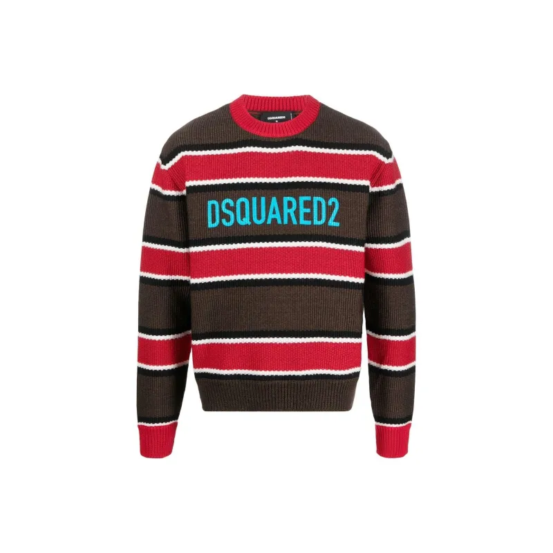 DSQUARED 2 Logo Print Crewneck Striped Jumper-0