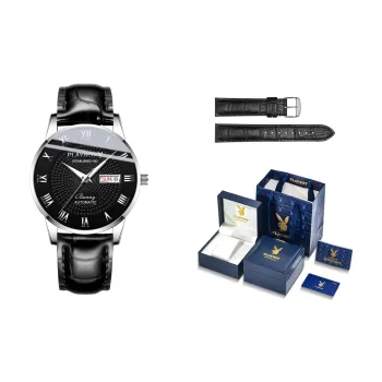 Playboy, Extra Thin Collection Mechanical Movement PU Strap Watch Men's Watches White Dial