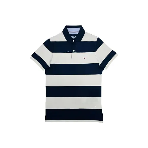 Tommy Hilfiger Polo Shirt Men's Navy Blue White Multicolor