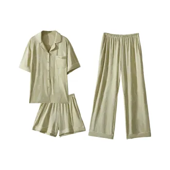 Urban Beauty Pajama Set Artistic Style Soft Comfortable, Breathable Skin Friendly Women's Set Of 3 Green