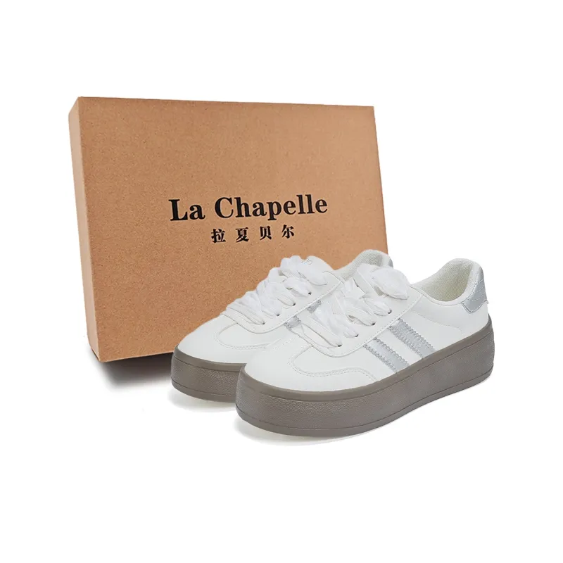 La Chapelle Skateboard Shoes Women's Low Top Beige Silver-0