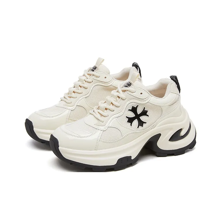BENZI Chunky Sneakers Women's Low Top Ecru/Beige Yellow/Silver Gray-2