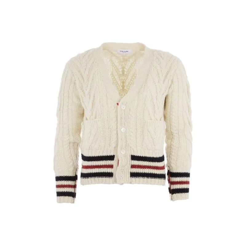 THOM BROWNE RWB-Stripe Cable-knit Cardigan-0