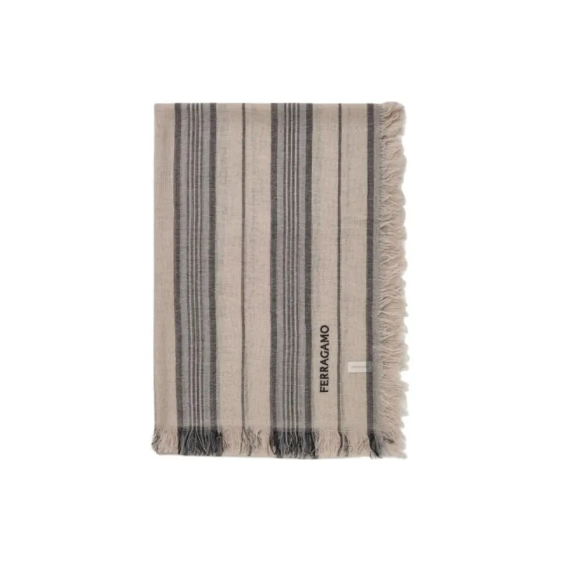 FERRAGAMO Wool Knit Scarves Unisex Beige-2