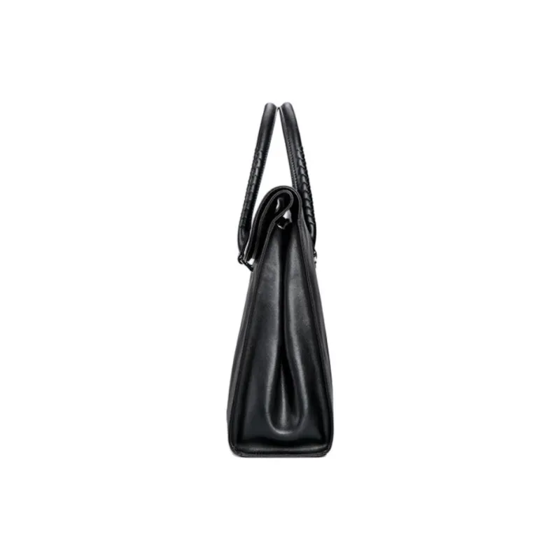 VIHUS Top Grain Cow Leather Briefcase, Handbag Men's Black-3