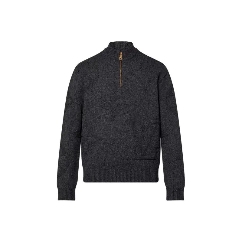 Lv Monogram Jacquard Wool Half Zip Pullover-0