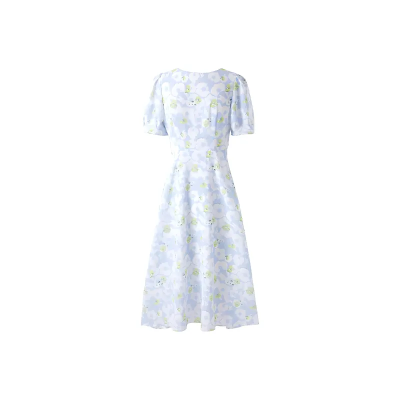 PEACEBIRD Short Sleeved Dress Women's Blue Pattern-1