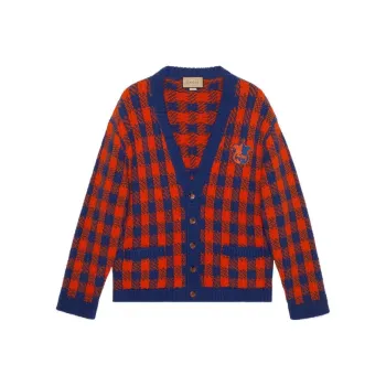 GUCCI Interlocking Gg Gingham Wool Cardigan