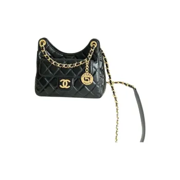 CHANEL Gold Tone Lock Shoulder Bag Women's Black