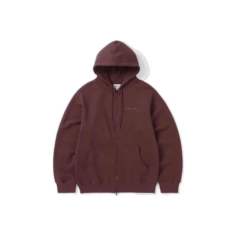 Thisisneverthat FW24 DSN Logo Zip Up Hoodie Sweatshirt Unisex Burgundy Red-0