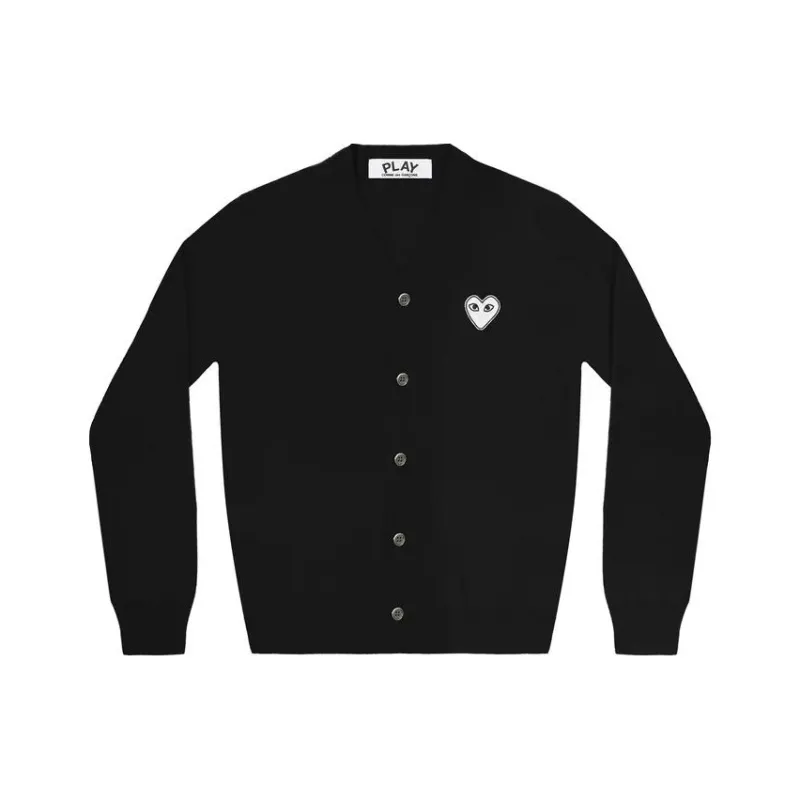Comme Des Garcons Play White Heart Knit Cardigan Sweater-0