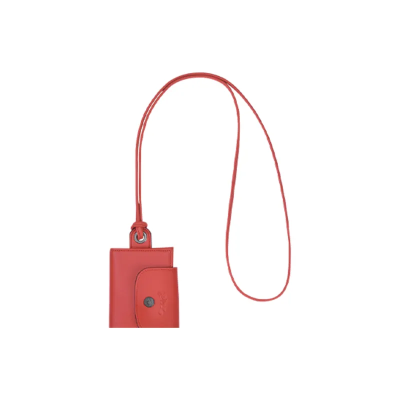 LONGCHAMP Le Pliage Cuir Leather Charm Cord Card Holder Coin Purse Regular Women's Red-3