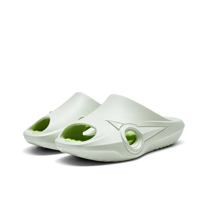 Qing Pao Slip Resistant Abrasion Resistant Massage Slide Slippers Unisex White Green-2