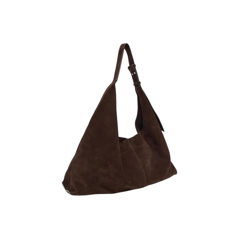 ZARA Cow Leather Bucket Bag, Shoulder Bag Large Size Women's Chocolate-1