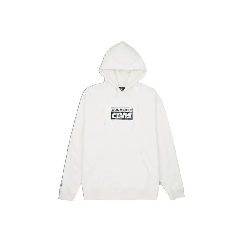 Converse Brushed Back Fleece Pullover Hoodie Sweatshirt Men's White Egret-0
