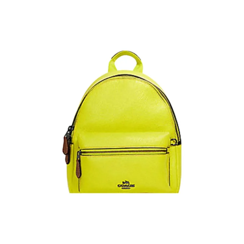 COACH X Keith Haring Collaboration Charlie Pebbled Leather Backpack Small Size Women's Bright Yellow-2