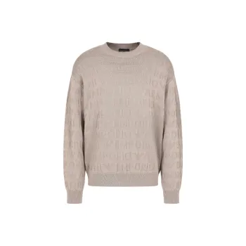 EMPORIO ARMANI Links stitch Motif Virgin Wool Jumper With Logo Lettering Intarsia