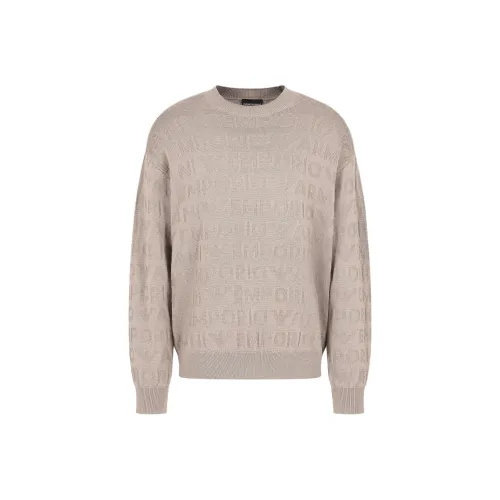 EMPORIO ARMANI Links stitch Motif Virgin Wool Jumper With Logo Lettering Intarsia