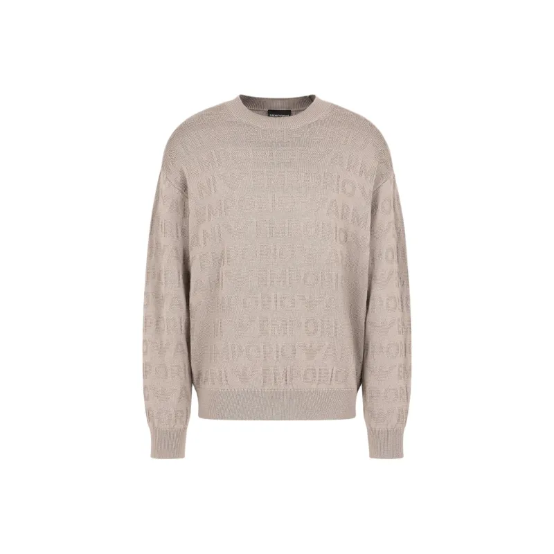 EMPORIO ARMANI Links stitch Motif Virgin Wool Jumper With Logo Lettering Intarsia-0