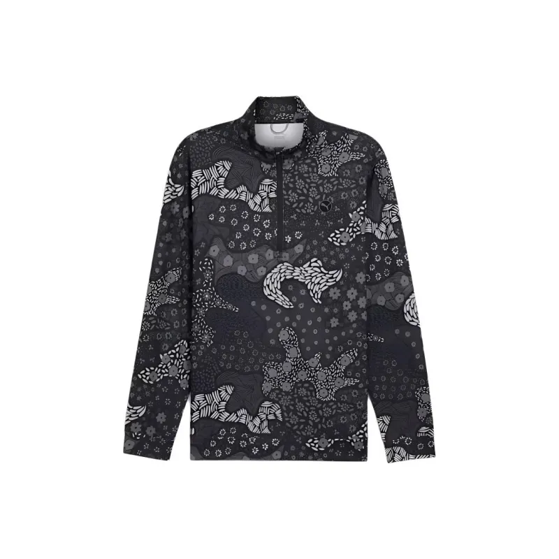 PUMA CLOUDSPUN Bloom Camo Quarter-Zip Sweatshirt Men's Black-0