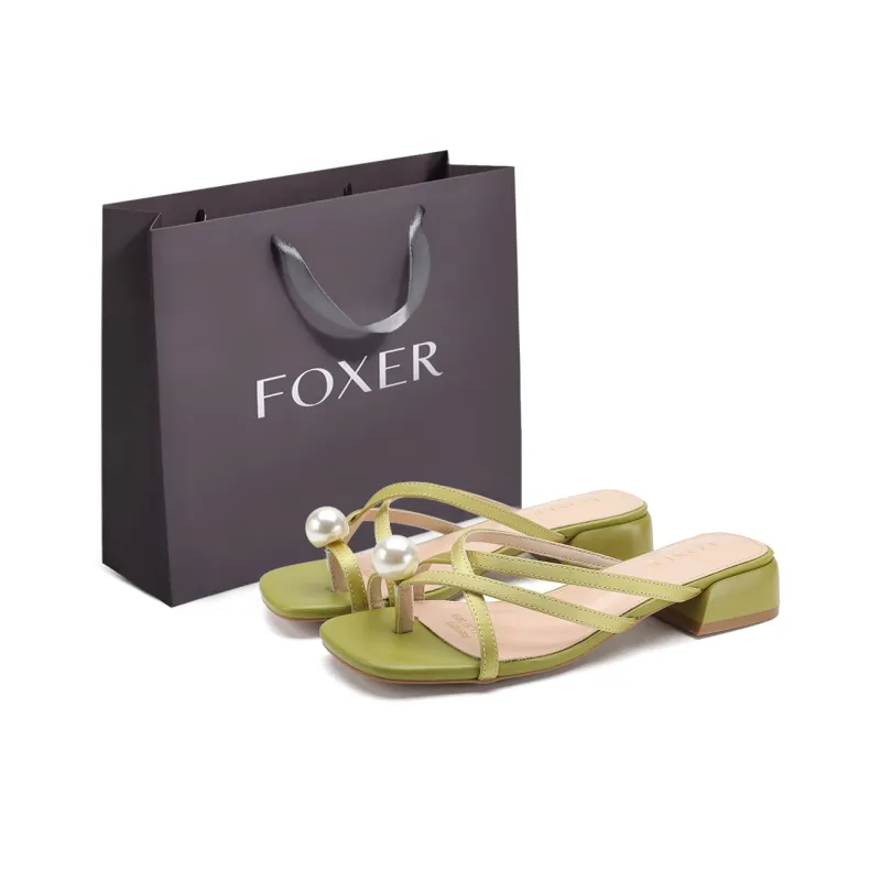 FOXER Slide Slippers Women's Beige/Pink/Apple Green-11