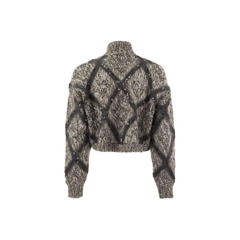 Brunello Cucinelli Sequin Embellished Knit Zipped Cardigan-1