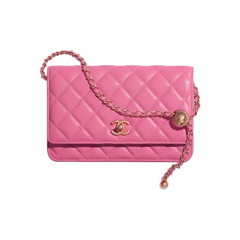 CHANEL WOC Sheepskin Shoulder Bag Wallet On Chain Crossbody Bag Women's Pink-0