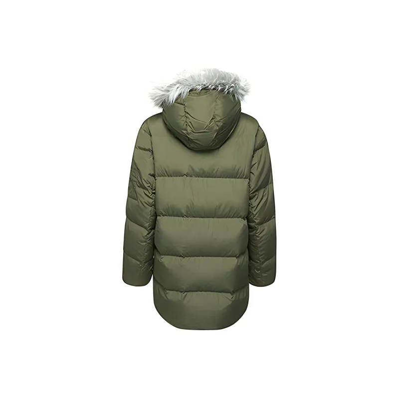 New Balance Letter Solid Color Hooded Mid Length Down Jacket Women's Army Green-1