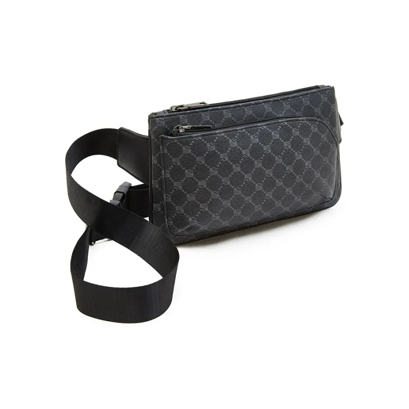 Old Man's Head Synthetic Leather Sling Bag Men's Pattern Black/Gray-2