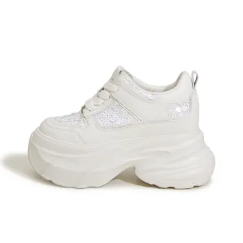 Milan Love Song Breathable Lightweight Height Increasing Low Top Chunky Sneakers Women's White