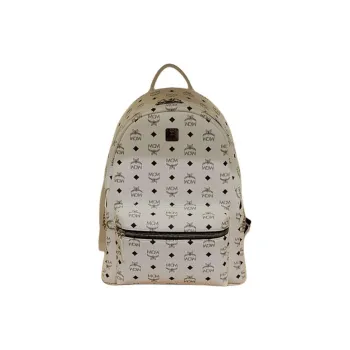 MCM Nappa Leather Trim Backpack Medium Size Unisex White