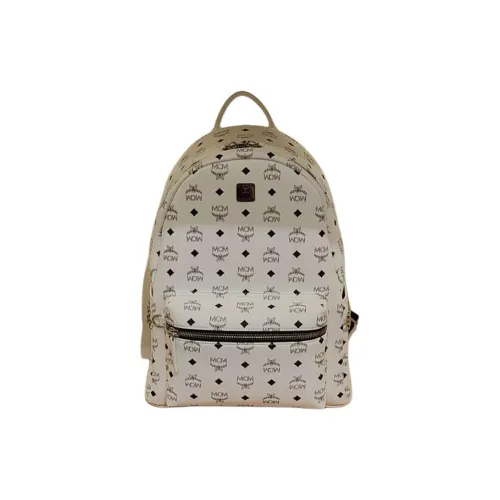 MCM Nappa Leather Trim Backpack Medium Size Unisex White
