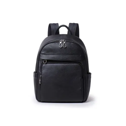 VIHUS Top Grain Cow Leather Backpack Men's Black