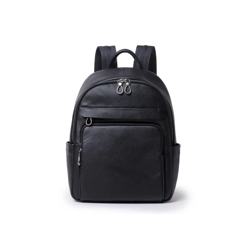 VIHUS Top Grain Cow Leather Backpack Men's Black-0