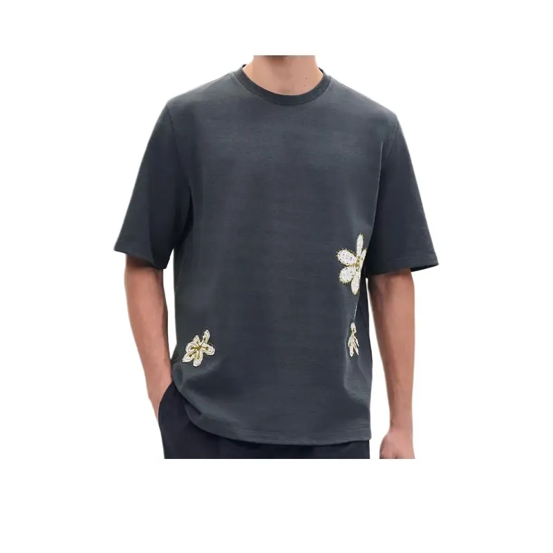 HERMES Fleurs Zigzag T Shirt Men's Orange-0