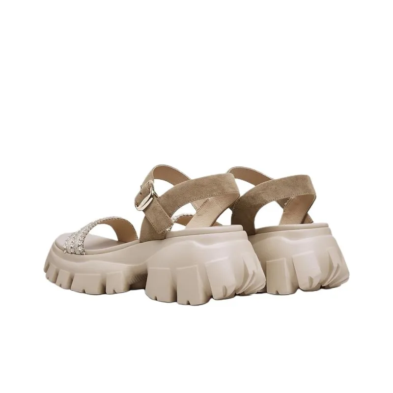 Staccato Oat Snow Skin One Strap Sandals 7cm Women's Sesame Gray-2