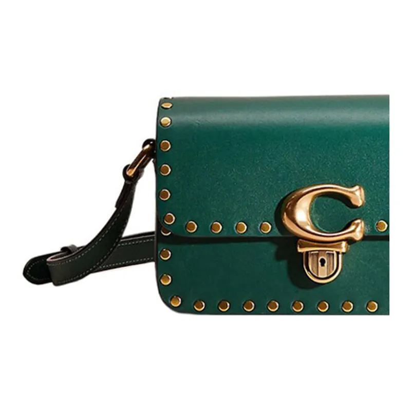 COACH Studio Glove Tanned Leather Messenger Bag, Shoulder Bag, Crossbody Bag Small Size Women's Peacock Green-2