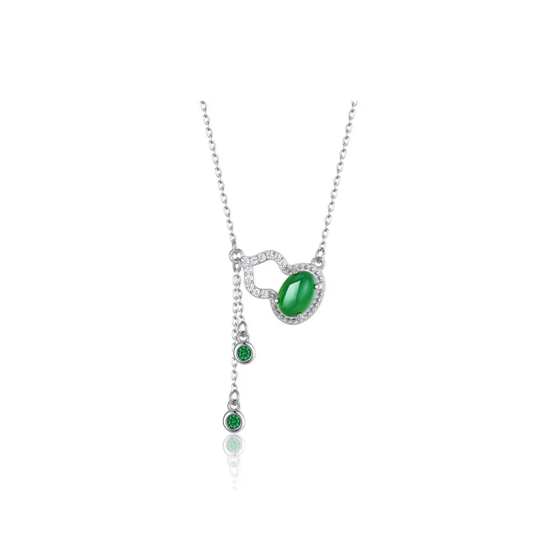 Artisan Lock Heart Jade Natural Chalcedony Necklaces Unisex-4