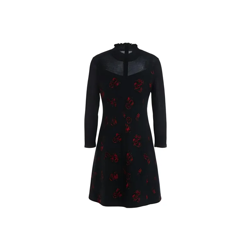 QIAOWANNI Long Sleeved Dresses Women's Black-1