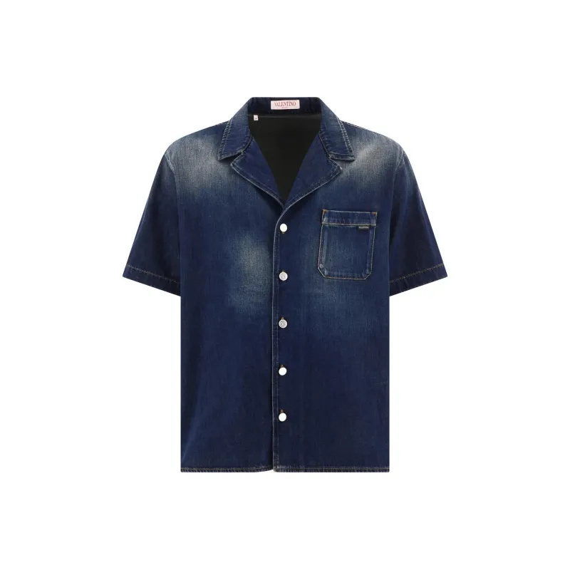 Valentino Straight Hem Denim Bowling Shirt-0