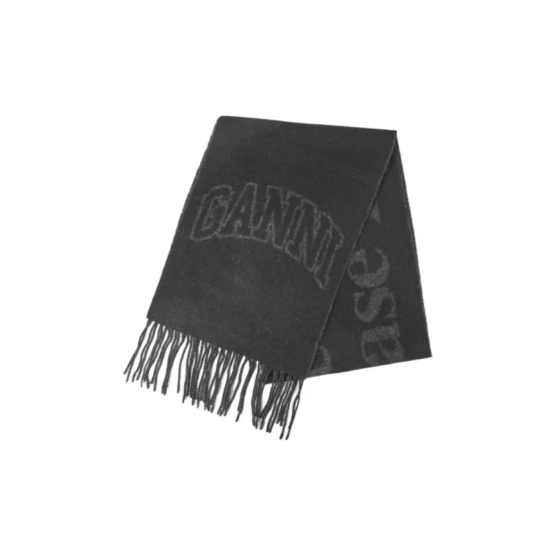 GANNI Slogan Motif Knit Fringed Scarf-1