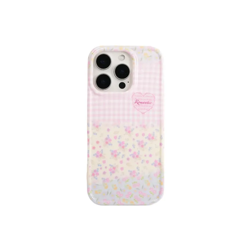Sopi Acrylic Material Pink Plaid Floral Patchwork Phone Cases Compatible With IPhone 16/15 Pro Max/Apple 13/14 Pro/Max-2