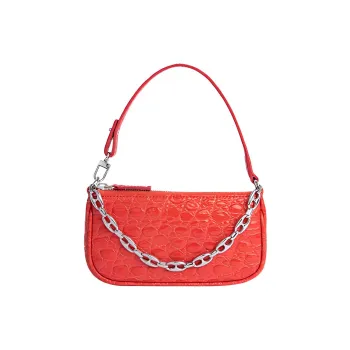 By Far Mini Rachel Crocodile Pattern Cow Leather Handbag Shoulder Bag Small Size Women's Flame Red